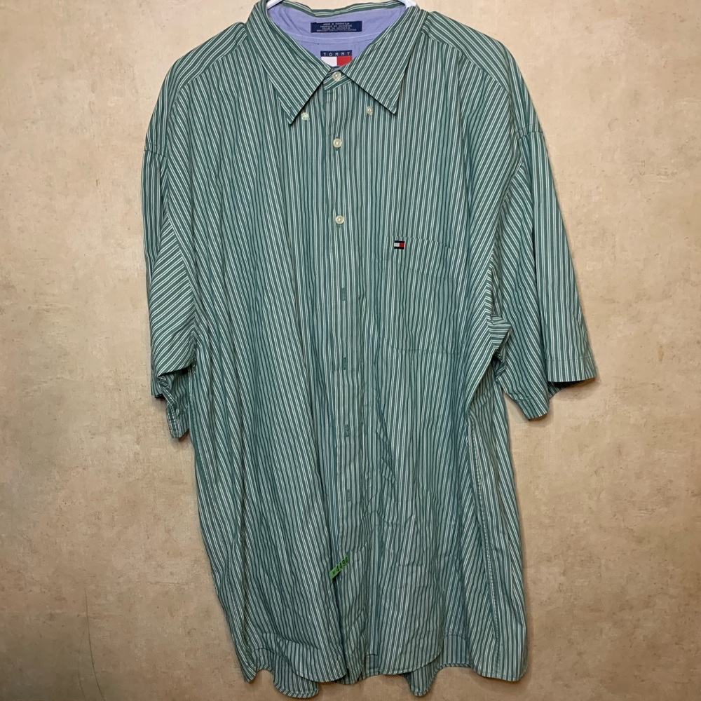 Tommy Hilfiger Green striped button down shirt xxl
